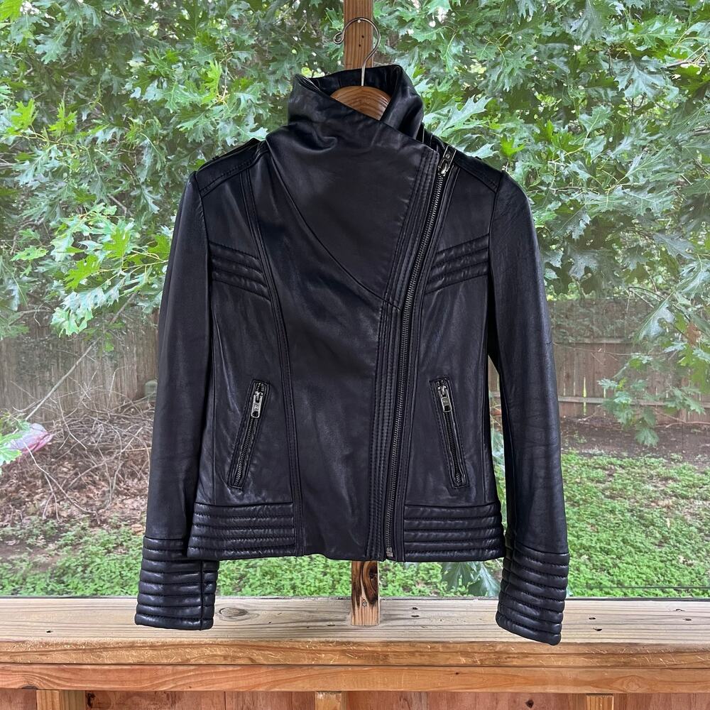Michael Michael Kors Women's Black Leather Moto Jacket Size M